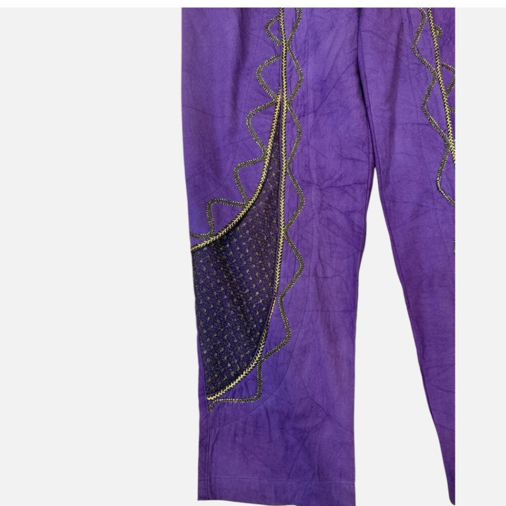 VTG Varda Garfinkel Purple Gold Funky Festival Boho Embellished Pants size M - Picture 8 of 10